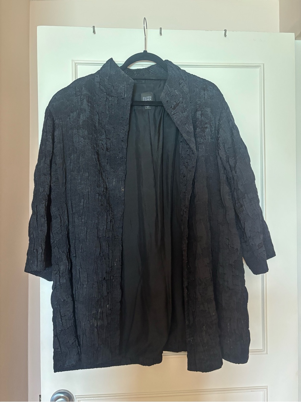 Eileen Fisher Black Textured Open Cardigan Jacket